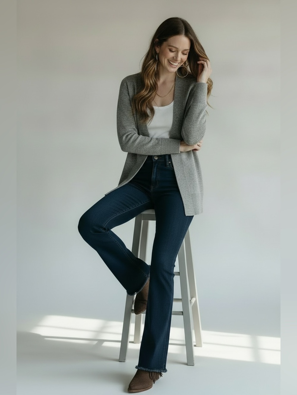 croft & barrow Gray Open-Front Knit Cardigan